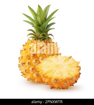 Isolated pineapple. Whole pineapple fruit with half isolated on white background with clipping path Stock Photo