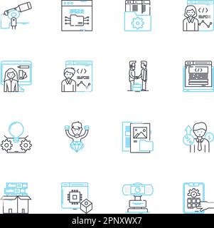 Software engineering linear icons set. Coding, Algorithms, Testing, Deployment, Documentation, Refactoring, Architecture line vector and concept signs Stock Vector