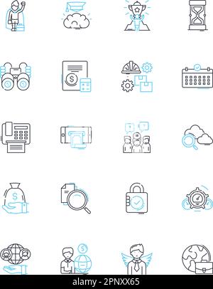 Work evolution linear icons set. Automation, Collaboration ...