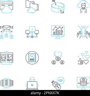 Computer software linear icons set. Program, Code, Application, Algorithm, Database, Compiler, Framework line vector and concept signs. Platform Stock Vector