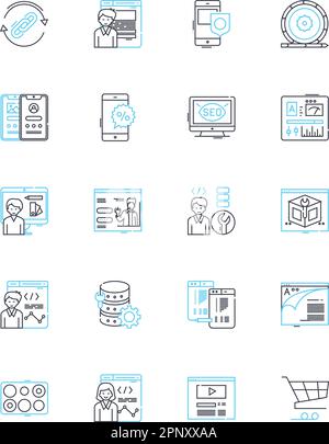 Forex trading linear icons set. Currency, Pip, Leverage, Margin, Bid, Ask, Spread line vector and concept signs. Chart,Candlestick,Technical outline Stock Vector