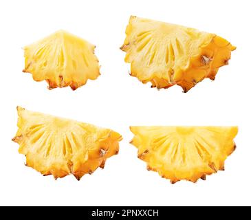 Isolated pineapple. Collection of sliced pineapple fruits isolated on white background with clipping path Stock Photo