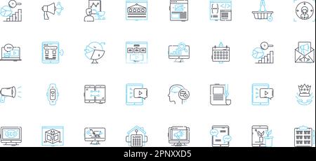 Social media linear icons set. Nerking, Engagement, Sharing, Likes, Followers, Posts, Hashtags line vector and concept signs. Community,Viral Stock Vector