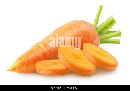 Isolated carrots. Whole carrot with slices isolated on white background, with clipping path Stock Photo