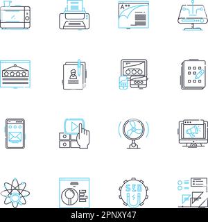 Artificial learning linear icons set. Neural, Machine, Intelligence, Supervised, Unsupervised, Reinforcement, Deep line vector and concept signs Stock Vector