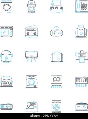 Intelligent dwelling linear icons set. Automation, Technology, Comfort, Sustainability, Efficiency, Connectivity, Security line vector and concept Stock Vector