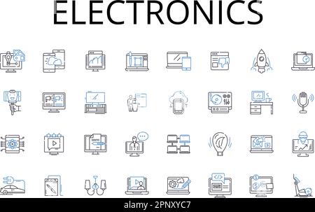 Electronics line icons collection. Technology, Gadgets, Devices, Robotics, Innovation, Automation, Computers vector and linear illustration. Hardware Stock Vector
