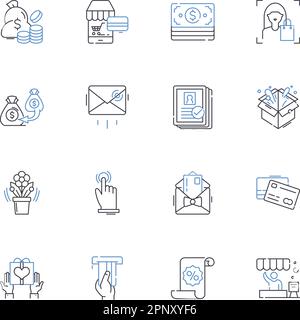 Retail complex line icons collection. Mall, Department store, Boutique, Market, Outlet, Shopping, Groceries vector and linear illustration. Gifts Stock Vector