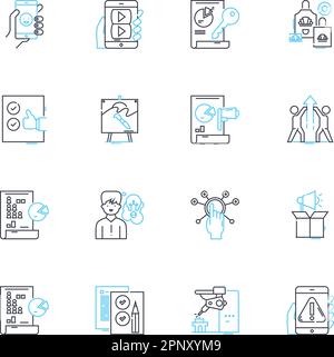 Document control linear icons set. Compliance, Tracking, Workflow, Archiving, Approval, Retrieval, Security line vector and concept signs. Audit Stock Vector