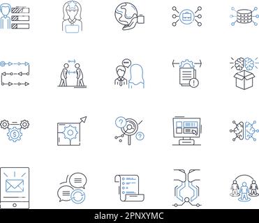 Dependable bond line icons collection. Trusrthy, Reliable, Loyal, Confident, Steadfast, Consistent, Faithful vector and linear illustration. Enduring Stock Vector
