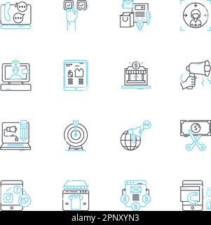 Email strategy linear icons set. Segmentation, Personalization, Automation, Engagement, Analytics, Conversions, Deliverability line vector and concept Stock Vector