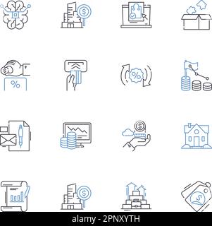 Debt markets line icons collection. Bonds, Credit, Default, Interest, Yield, Securities, My vector and linear illustration. Trading,Investment,Risk Stock Vector