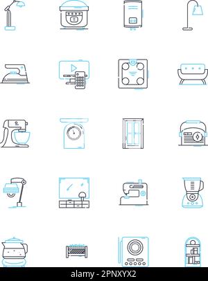 Toaster linear icons set. Toast, Bread, Crumbs, Pop-up, Brown, Slices, Bagel line vector and concept signs. Heating,Golden,Kitchen outline Stock Vector