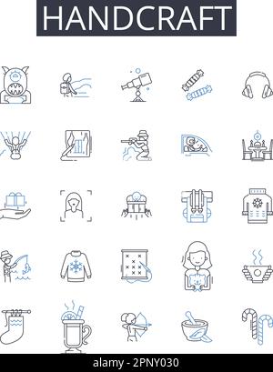 Handcraft line icons collection. Facebook, Announcement, Launch, Technology, Innovation, Market, Community vector and linear illustration. Platform Stock Vector