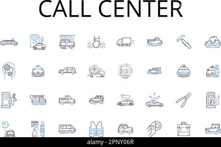 Call center line icons collection. Help desk, Support team, Customer service, Sales team, Marketing team, Tech support, Customer care vector and Stock Vector