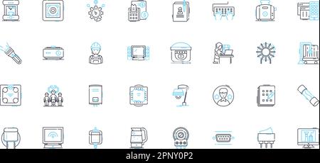 Tool resources linear icons set. Pliers, Hammer, Screwdriver, Wrench, Saw, Drill, Chisel line vector and concept signs. Ratchet,Level,Tape outline Stock Vector