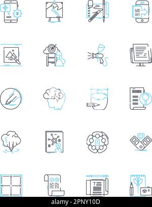 Printmaking linear icons set. Etching, Lithography, Woodcut, Engraving ...