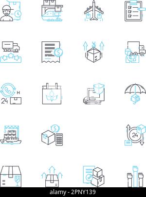 Distribution center linear icons set. Storage, Shipping, Logistics, Inventory, Warehouse, Receiving, Fulfillment line vector and concept signs Stock Vector