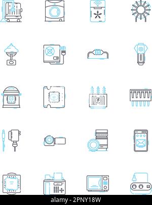 Machines linear icons set. Automation, Mechanization, Robotics ...