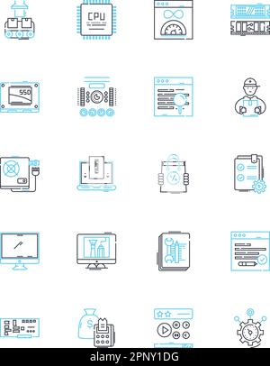 Artificial intelligence linear icons set. Robotics, Automation, Machine Learning, Algorithms, Neural Nerks, Expert Systems, Cognitive Computing line Stock Vector