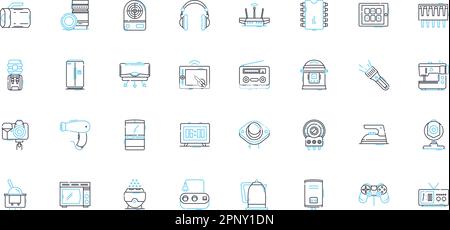 Intelligent dwelling linear icons set. Automation, Technology, Comfort, Sustainability, Efficiency, Connectivity, Security line vector and concept Stock Vector