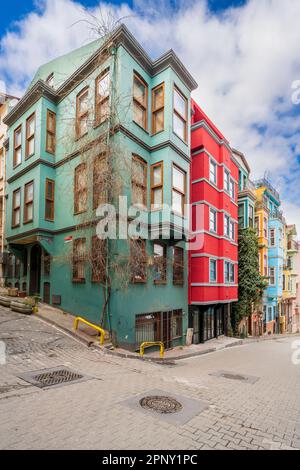 Colorful houses, Balat district,  Istanbul, Turkey Stock Photo