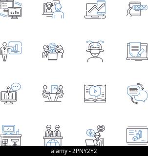 Computer crowd line icons collection. Digital, Connection, Nerk, Online, Cybersecurity, Programming, Virtual vector and linear illustration. Gaming Stock Vector