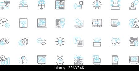 Product analysis linear icons set. Analysis, Product, Features, Benefits, Design, Quality, Performance line vector and concept signs. Functionality Stock Vector