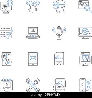 Telecommunications line icons collection. Connectivity, Fibre, Bandwidth, Spectrum, Broadband, Nerk, Mobile vector and linear illustration. Satellite Stock Vector