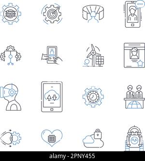 Advanced machinery line icons collection. Automation, Robotics, Precision, Efficiency, Productivity, Innovation, Engineering vector and linear Stock Vector