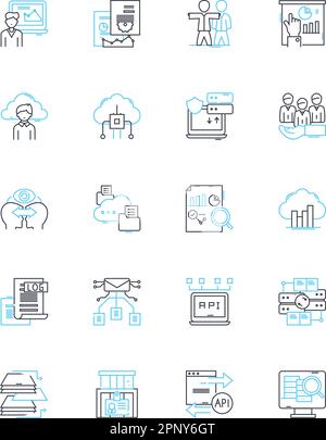 Economic forecast linear icons set. Growth, Recession, Recovery ...