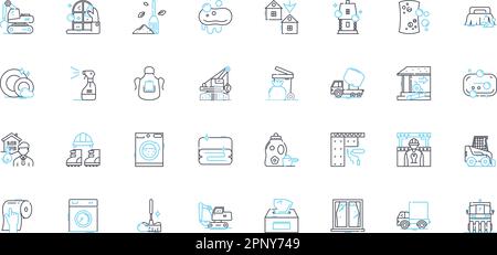 Spring cleaning linear icons set. Decluttering, Organizing, Refreshing, Cleansing, Sorting, Purging, Tidying line vector and concept signs. Deep Stock Vector