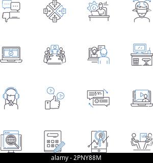 Online training line icons collection. E-learning, Virtual, Remote, Digital, Distance, Web-based, Interactive vector and linear illustration. Engaging Stock Vector