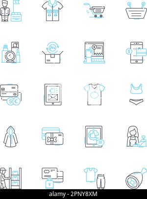 Style purchases linear icons set. Fashion, Attire, Trendy, Statement, Chic, Futuristic, Classic line vector and concept signs. Dapper,Designer,Elegant Stock Vector
