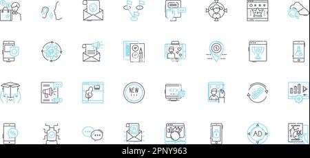 Sales tactics linear icons set. Persuasion, Closing, Objections, Negotiation, Pitch, Trust, Follow-up line vector and concept signs. Persistence Stock Vector
