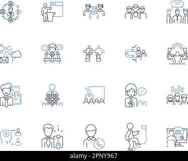 Employee balance line icons collection. Stress, Workload, Health, Flexibility, Time, Priorities, Efficiency vector and linear illustration. Management Stock Vector