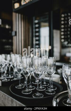 Champagne Glasses on a Tray Stock Photo