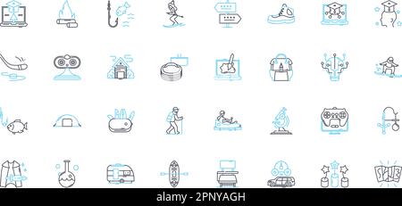 Distant learning linear icons set. Online, Distance, Virtual, Remote, E-learning, Webinar, Internet-based line vector and concept signs. Web-based Stock Vector