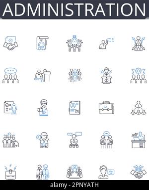 Administration line icons collection. Management, Governance, Control, Supervision, Authority, Direction, Regulation vector and linear illustration Stock Vector