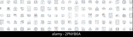 PC line icons collection. Gaming, Processor, Keyboard, Mouse, Graphics, RAM, Hard drive vector and linear illustration. Desktop,Laptop,Monitor outline Stock Vector
