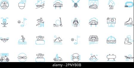 Fitness world linear icons set. Workout, Strength, Cardio, Exercise, Gym, Yoga, Pilates line vector and concept signs. Nutrition,Muscle,Health outline Stock Vector