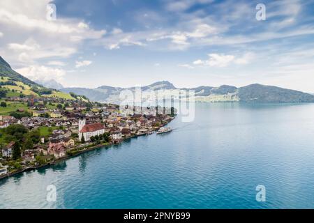 Aerial view of Beckenried on Lake Lucern, Switzerland Stock Photo