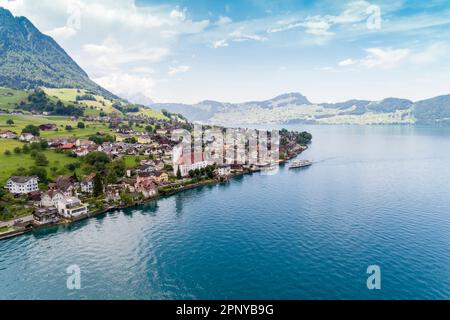 Aerial view of Beckenried on Lake Lucern, Switzerland Stock Photo