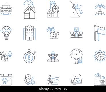 Navigation group line icons collection. Location, Route, Direction, Map, Compass, Destination, Wayfinding vector and linear illustration. Voyager Stock Vector