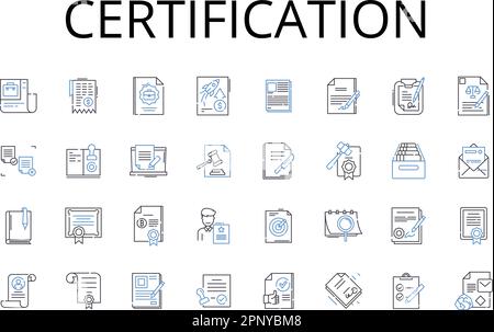 Certification line icons collection. Approval, Accreditation, Authentication, Authorization, Confirmation, Endorsement, Recognition vector and linear Stock Vector