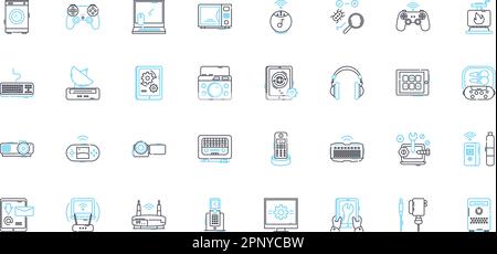 Equipment support linear icons set. Maintenance, Repair, Upkeep, Assistance, Service, Assistance, Compliance line vector and concept signs. Inspection Stock Vector