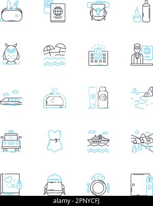 Trade commerce linear icons set. Export, Import, Barter, Deal, Goods, Services, Exchange line vector and concept signs. Negotiation,Market,Consumer Stock Vector