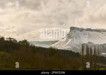 Tologorri peak covered by snow in the Basque Country Stock Photo