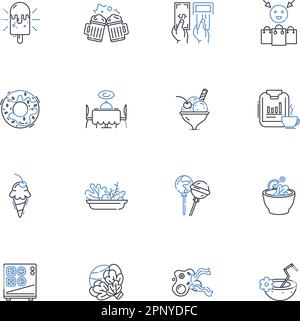 Soda fountain line icons collection. Bubbly, Refreshing, Fizzy, Soda, Syrup, Carbonated, Flavors vector and linear illustration. Soft drink,Pop,Cola Stock Vector