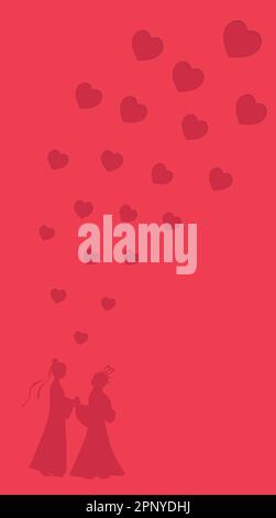 Chinese Valentine's Day character silhouette illustration Stock Vector